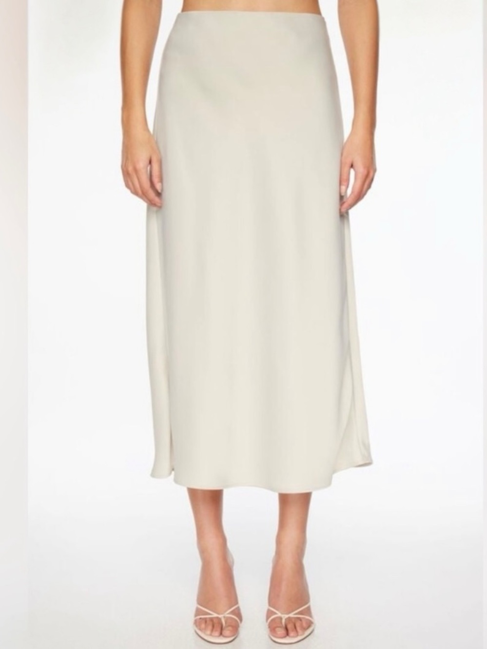 NWT Dynamite Melody Midi Satin Slip Skirt Pebble Gray | Size Medium